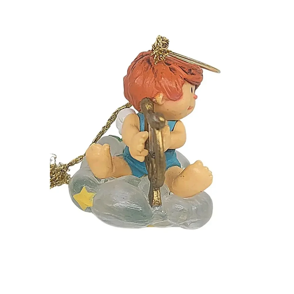 Vtg 1982 Hallmark Small Angel Playing Harp Clear Cloud Ornament 1.75